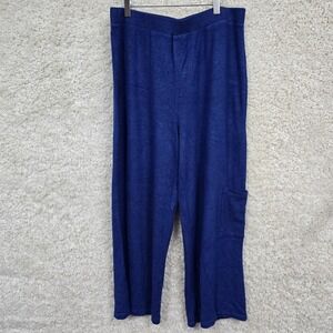 Habitat Knit Wide Leg Pants Women Large Blue Ribbed Pocket Relaxed Comfort